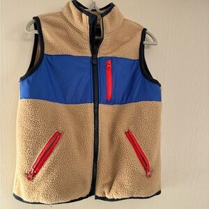 GAP Toddler Fleece Vest Tan with Blue Detail and Red Zipper 5T